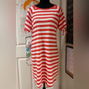 Michael Kors Coral Reef Red & White Striped Cotton Blend Dress Size M